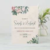 Sage Green Dusty Roos Botanical Floral Wedding Inv Kaart (Staand voorkant)