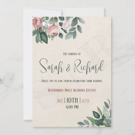 Sage Green Dusty Roos Botanical Floral Wedding Inv Kaart