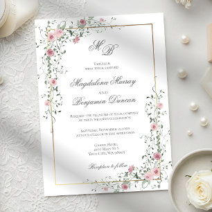 Sage Green Dusty Roos Floral Vine Wedding Kaart