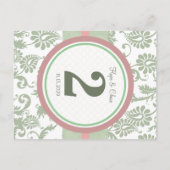Sage Green Dusy Roos op White Table Number Briefkaart (Achterkant)