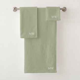 Sage Green Earthy Boho Monogram Initialen Bad Handdoek