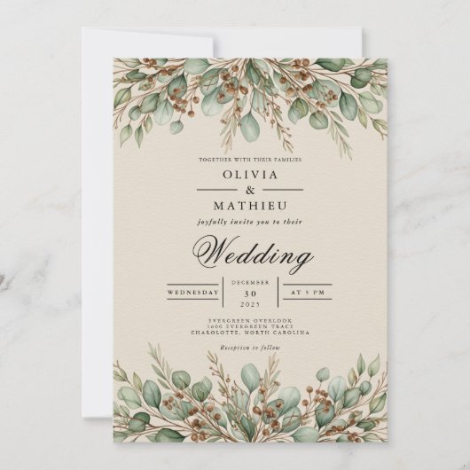 Sage Green Earthy Eucalyptus Wedding Kaart (Voorkant)