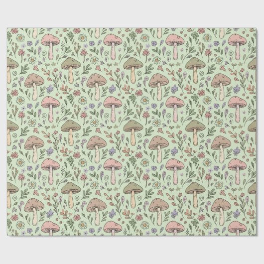 Sage Green Earthy Mushroom Seamless Pattern Cadeaupapier (Vlak)