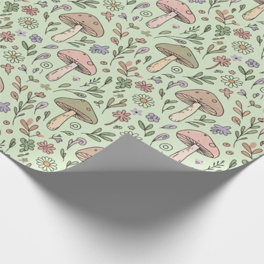 Sage Green Earthy Mushroom Seamless Pattern Cadeaupapier (Hoek)