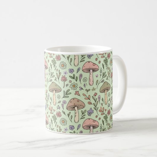 Sage Green Earthy Mushroom Seamless Pattern Koffiemok (Voorkant rechts)