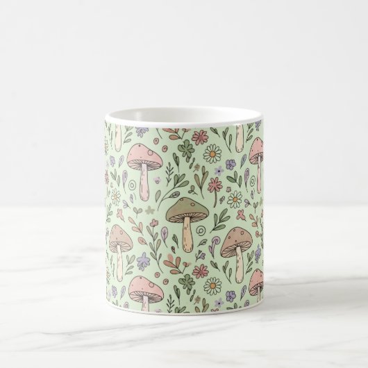 Sage Green Earthy Mushroom Seamless Pattern Koffiemok (Center)