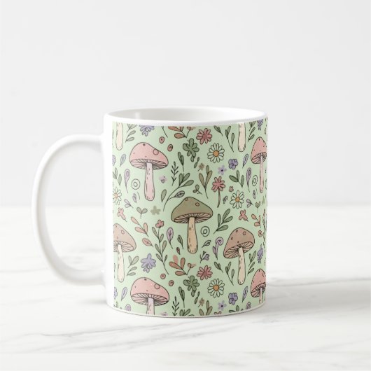Sage Green Earthy Mushroom Seamless Pattern Koffiemok (Links)