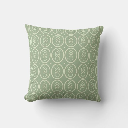 Sage Green & Ecru Deco Patterned Cushion Kussen (Voorkant)