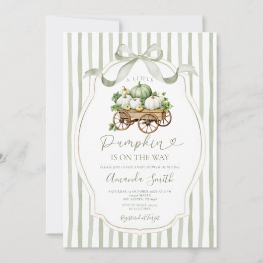 Sage Green Een beetje pompoen Baby shower Kaart (Voorkant)
