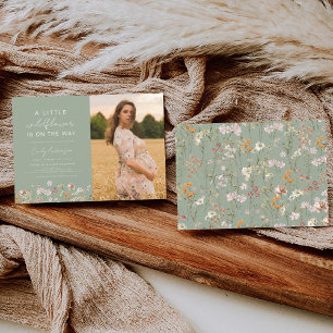 Sage Green Een beetje Wildflower Foto Baby shower Kaart