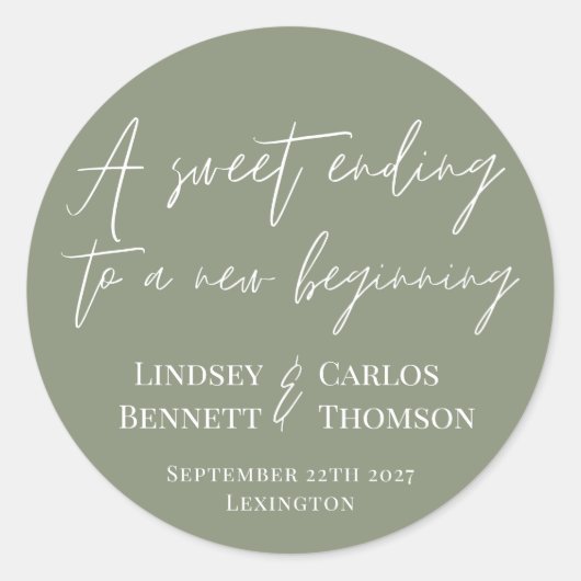 Sage green Een mooi einde aan een nieuw begin Ronde Sticker (Voorkant)