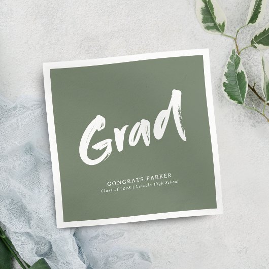 Sage Green Eenvoudig Modern Brush Script Afstudeer Servet