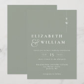 Sage Green Eenvoudig Modern Elegant Monogram Huwel Kaart (Voorkant / Achterkant)