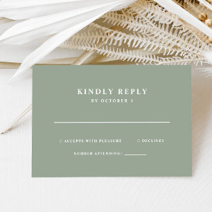 Sage Green Eenvoudige Elegante Tekst Bruiloft RSVP Kaartje