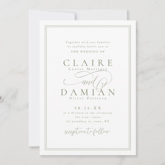 Sage Green Eenvoudige Elegantie Romantisch Script Kaart (Voorkant)