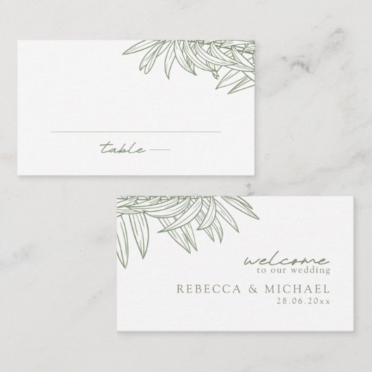 Sage Green Eenvoudige Hand getrokken Botanische Fl Plaatskaartje (Voorkant / Achterkant)