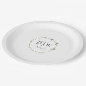 Sage Green Eenvoudige Hart Krans Monogram Trouwen Papieren Bordje (Gekanteld)