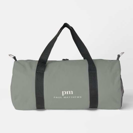Sage Green Eenvoudige Minimale Monogram en Naam Plunjezak (Voorkant)