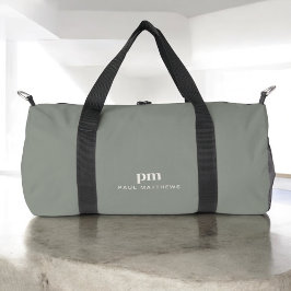Sage Green Eenvoudige Minimale Monogram en Naam Plunjezak