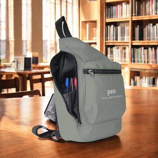 Sage Green Eenvoudige Minimalistische Naam en Mono Sling Bag