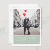 Sage Green Eenvoudige & Moderne Foto Bewaar de Dat Aankondigingskaart (Voorkant / Achterkant)