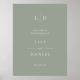 Sage Green Eenvoudige Monogram Huwelijk Welkom Tek Poster