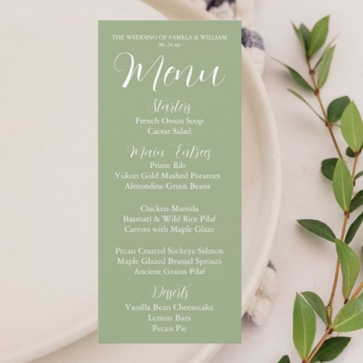 Sage Green Eenvoudige Stijl Trouwdiner Menu