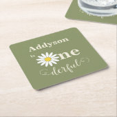 Sage Green Eerste Verjaardag Daisy Kartonnen Onderzetters (Schuin)