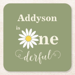 Sage Green Eerste Verjaardag Daisy Kartonnen Onderzetters