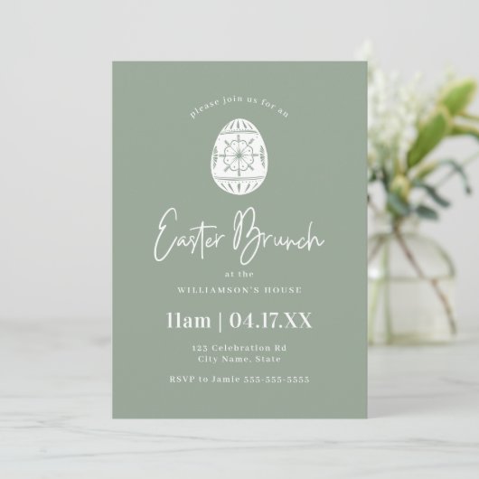 Sage Green Egg Easter Brunch Invitation Kaart (Staand voorkant)