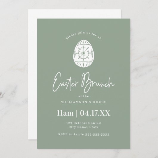Sage Green Egg Easter Brunch Invitation Kaart (Voorkant / Achterkant)