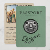 Sage Green Egypt Passport Wedding Save the Date (Voorkant / Achterkant)