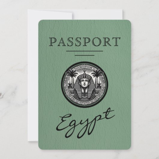 Sage Green Egypt Passport Wedding Save the Date (Voorkant)