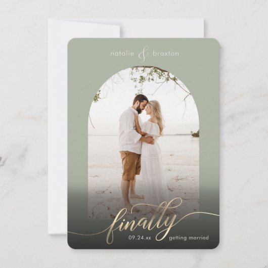 Sage Green eindelijk getrouwd en venster foto Save The Date (Voorkant)