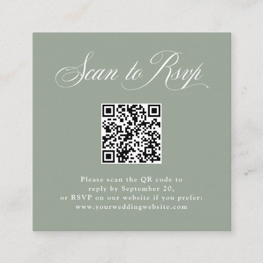 Sage Green Elegance | RSVP met QR-code Informatiekaartje (Voorkant)