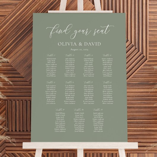 Sage Green Elegant 11 tafel Zitkaart Poster