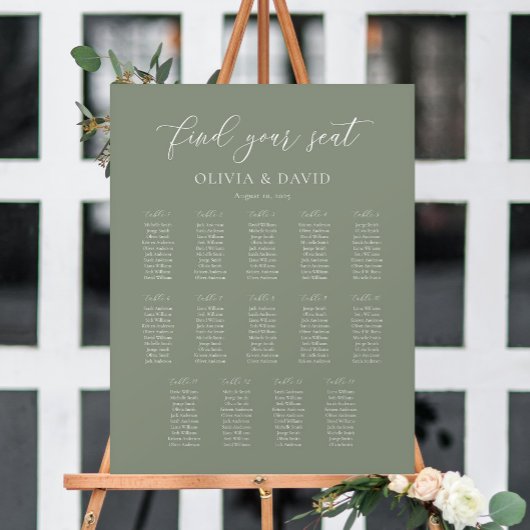 Sage Green Elegant 14 tafel Zitkaart Poster