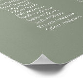 Sage Green Elegant 15 tafel Zitkaart Poster (Hoek)