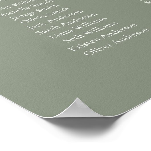 Sage Green Elegant 15 tafel Zitkaart Poster (Hoek)