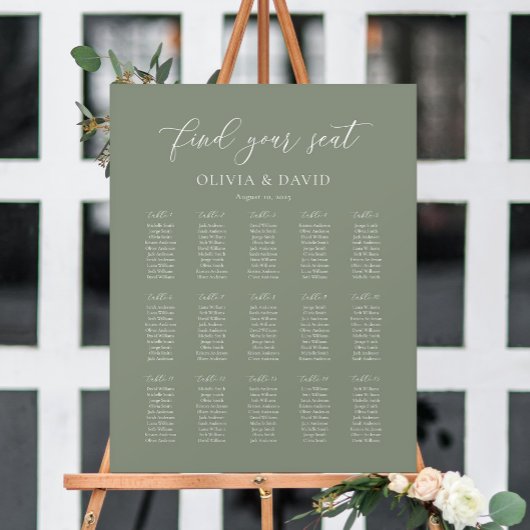 Sage Green Elegant 15 tafel Zitkaart Poster