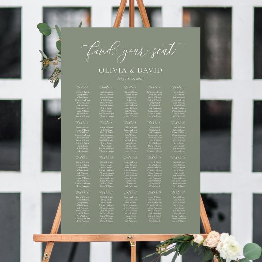 Sage Green Elegant 20 tafel Zitkaart Poster