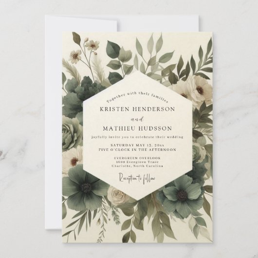 Sage Green Elegant Anemone Wedding Kaart (Voorkant)