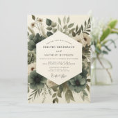 Sage Green Elegant Anemone Wedding Kaart (Staand voorkant)