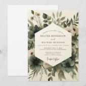 Sage Green Elegant Anemone Wedding Kaart (Voorkant / Achterkant)