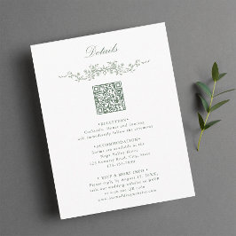Sage Green Elegant Bloemen QR Code Trouwdetails Informatiekaartje