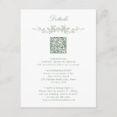 Sage Green Elegant Bloemen QR Code Trouwdetails Informatiekaartje (Voorkant)