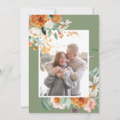 Sage Green Elegant Bloemen Sinaasappel Foto bruilo Save The Date (Achterkant)