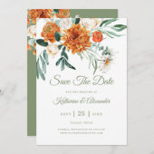 Sage Green Elegant Bloemen Sinaasappel Foto bruilo Save The Date (Voorkant / Achterkant)