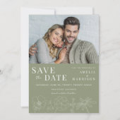Sage Green Elegant Bloemen Twee foto bruiloft Save The Date (Voorkant)