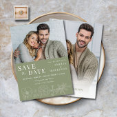 Sage Green Elegant Bloemen Twee foto bruiloft Save The Date